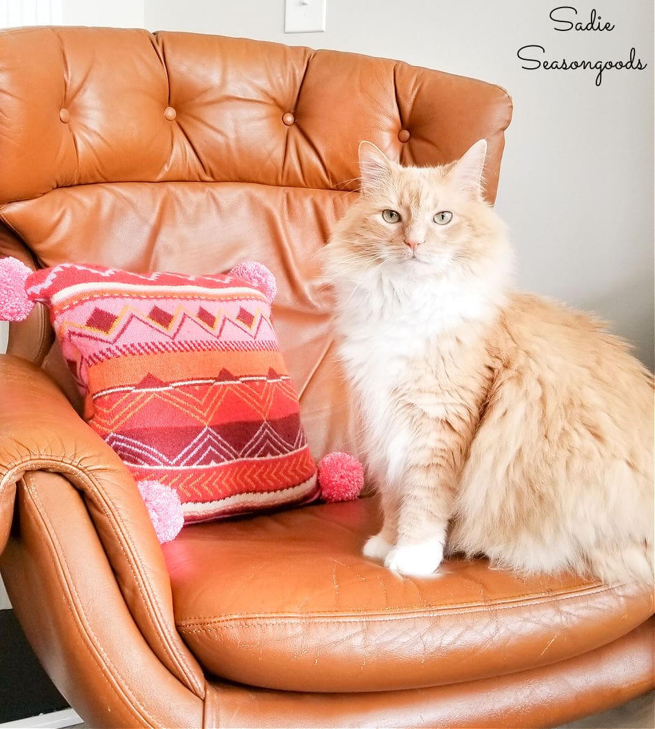 boho chic pillow with cottonball cat