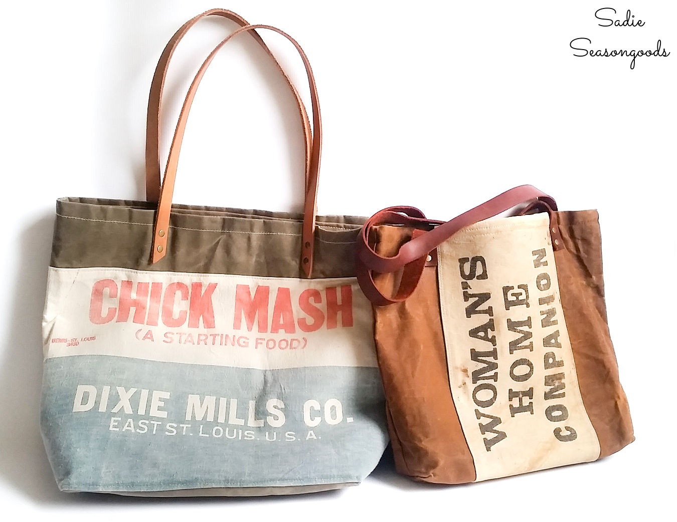 upcycled tote bags that are made from old canvas