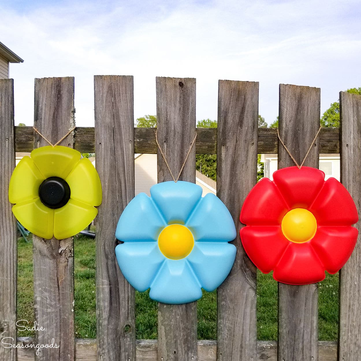 Whimsical Garden Decor from Round Plastic Trays