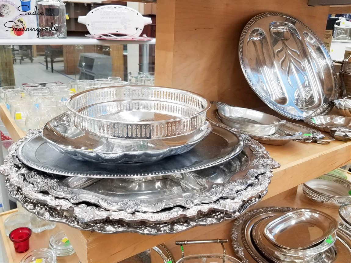 silver serving trays at a habitat restore