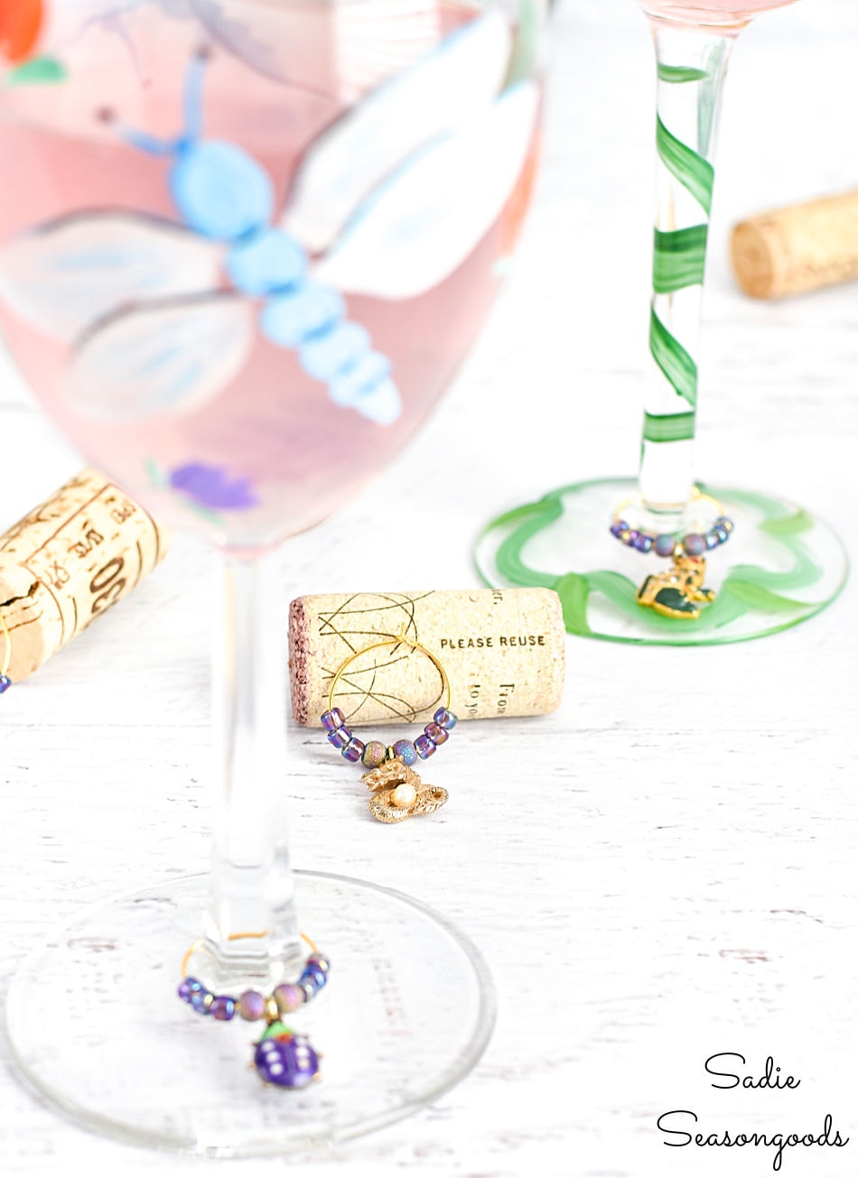 repurpose old jewelry as wine charms