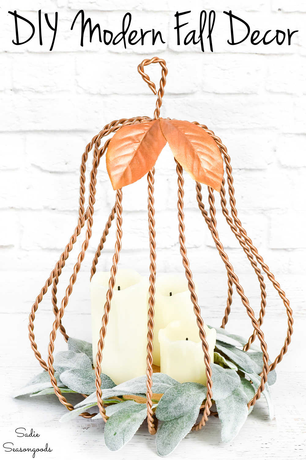 modern fall decor with metal pumpkins