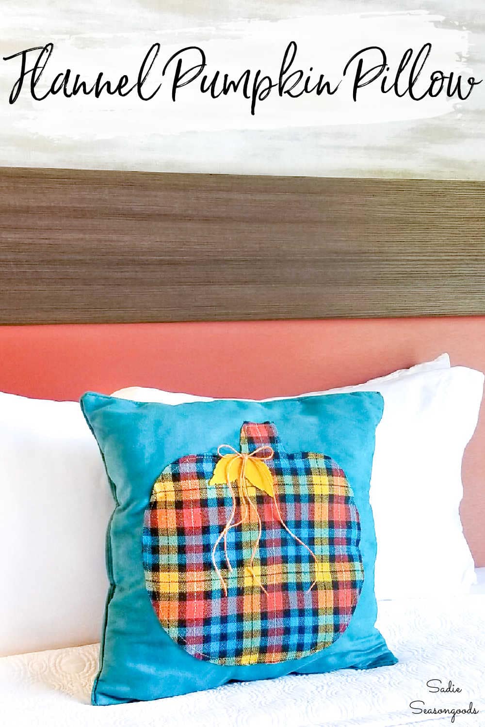 upcycled flannel shirt for a pumpkin pillow