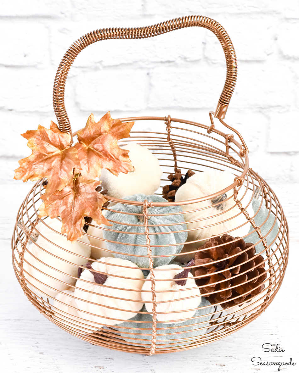 vintage egg basket as modern fall decor