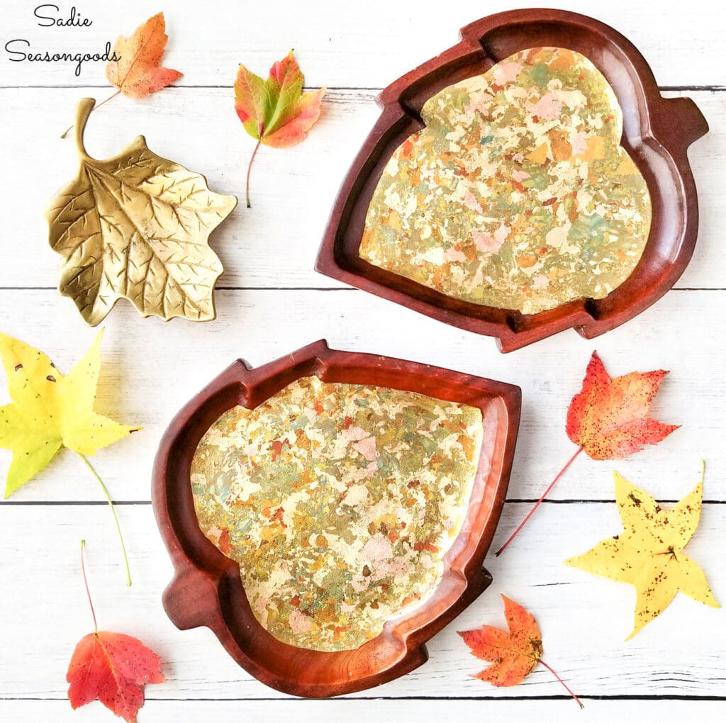 Autumn Leaf Dishes With Foil Flakes For Fall Decor autumn-leaf-dishes-with-foil-flakes-for-fall-decor