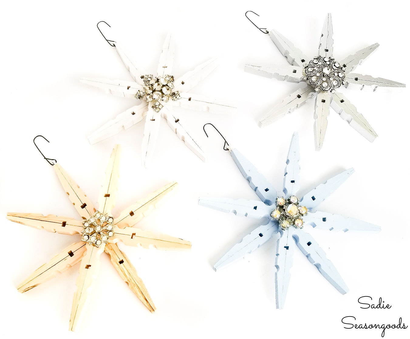 large wooden snowflakes from clothespins