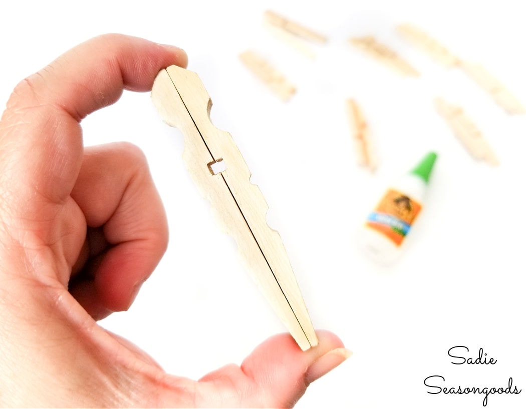 turning a clothespin into a wooden snowflake ornament