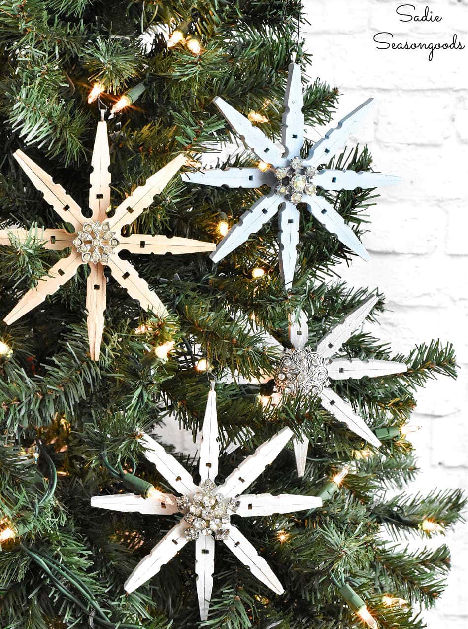 wooden snowflake ornaments from clothespins