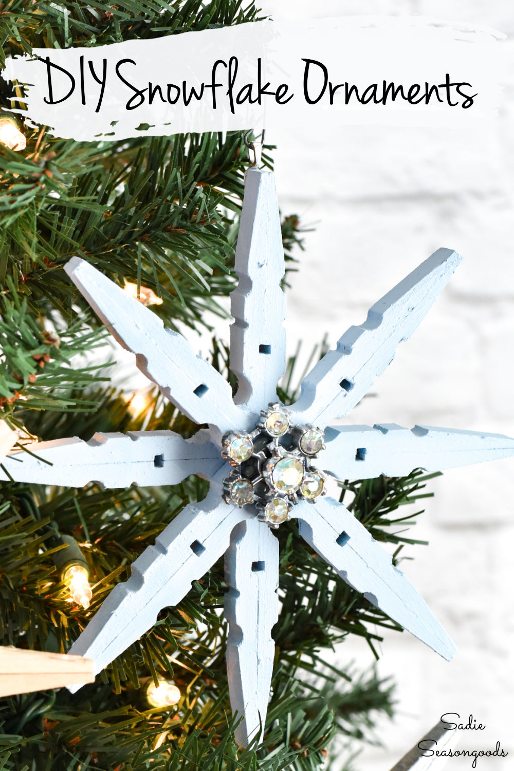 wooden snowflake ornaments from wooden clothespins