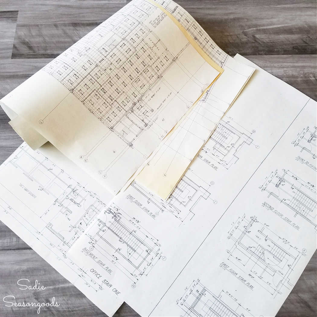 Upcycling a Bamboo Tray with Blueprint Paper