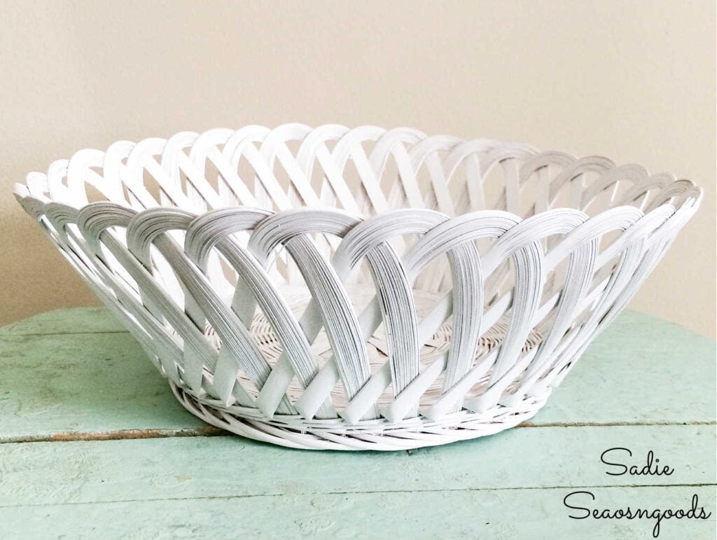 Ribbon Weaving a Wicker Easter Basket as an Easter Centerpiece