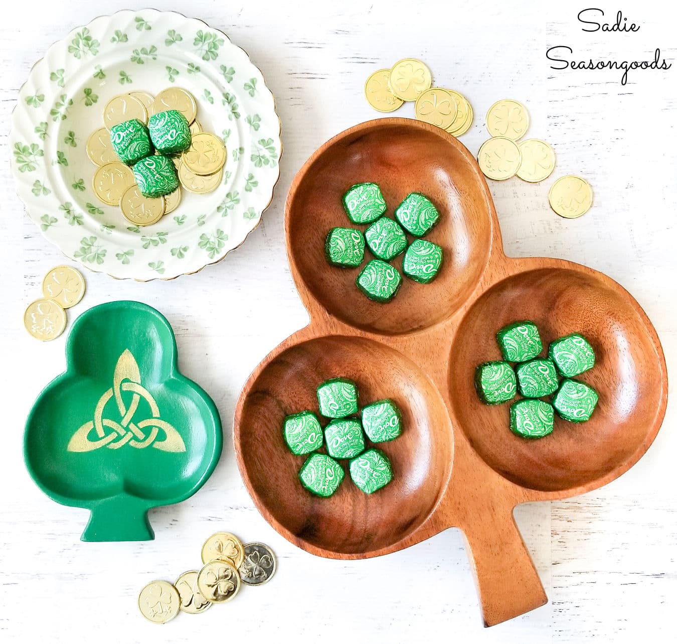 Shamrock Decor from Vintage Wooden Bowls