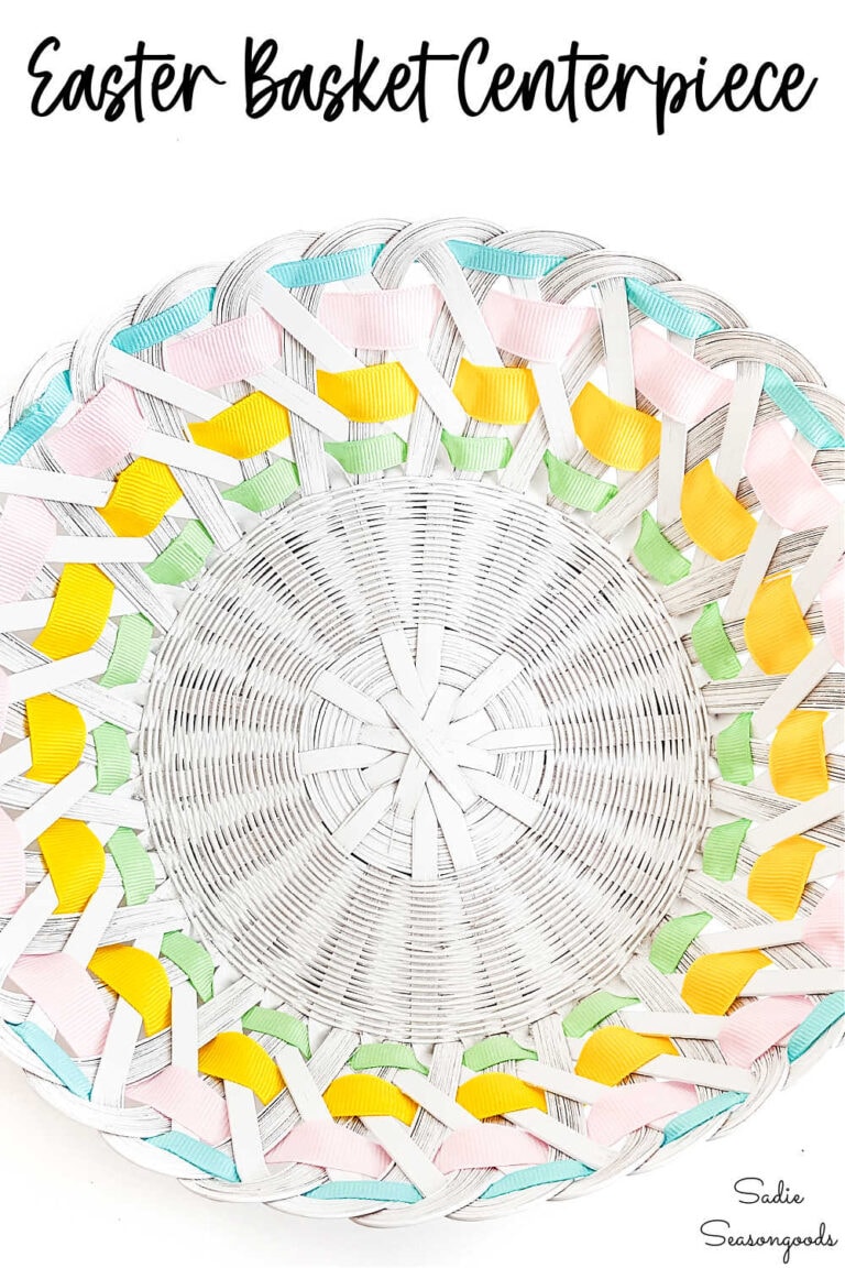 Ribbon Weaving a Wicker Easter Basket as an Easter Centerpiece