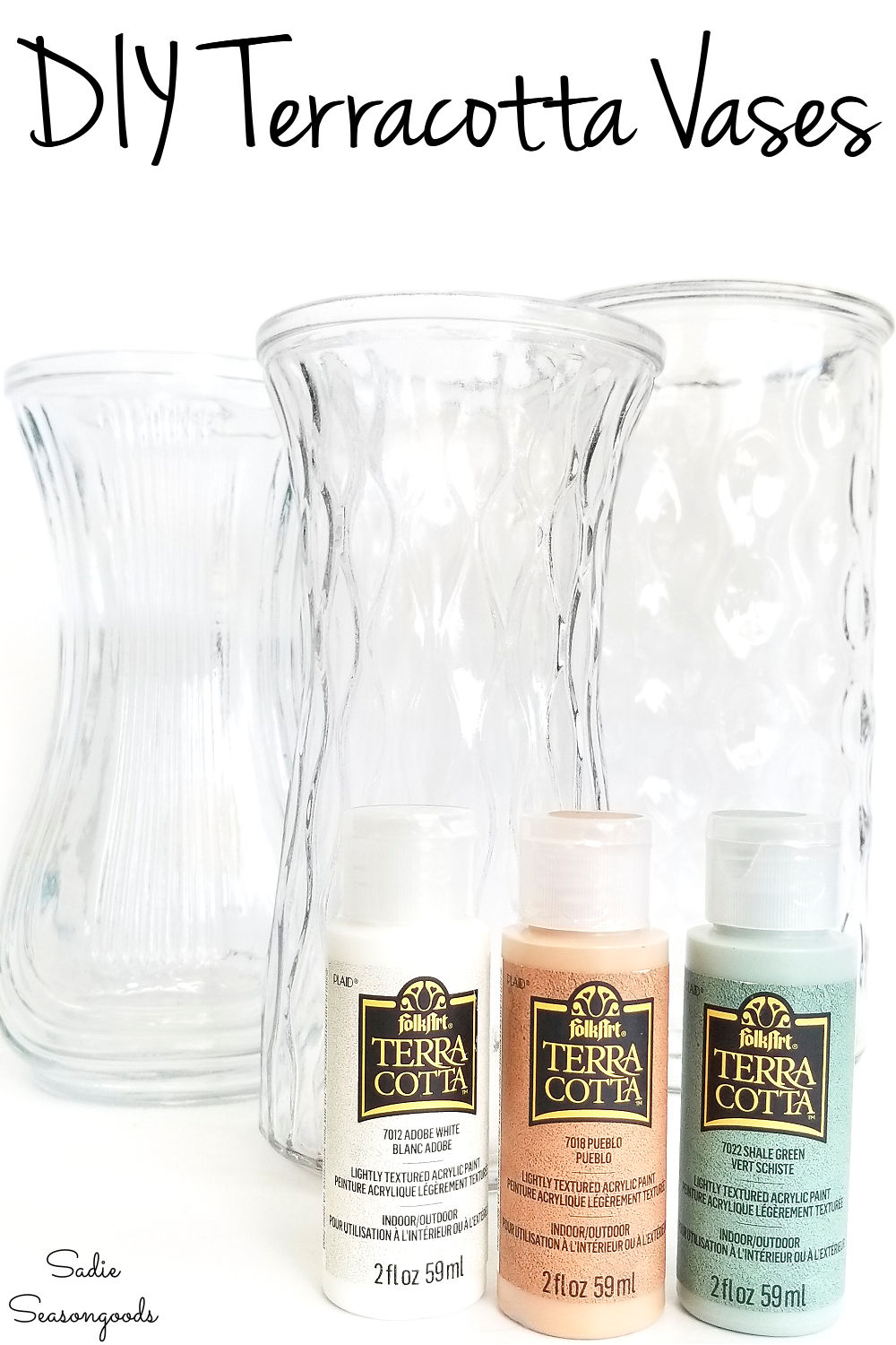 terracotta paint on clear glass vases