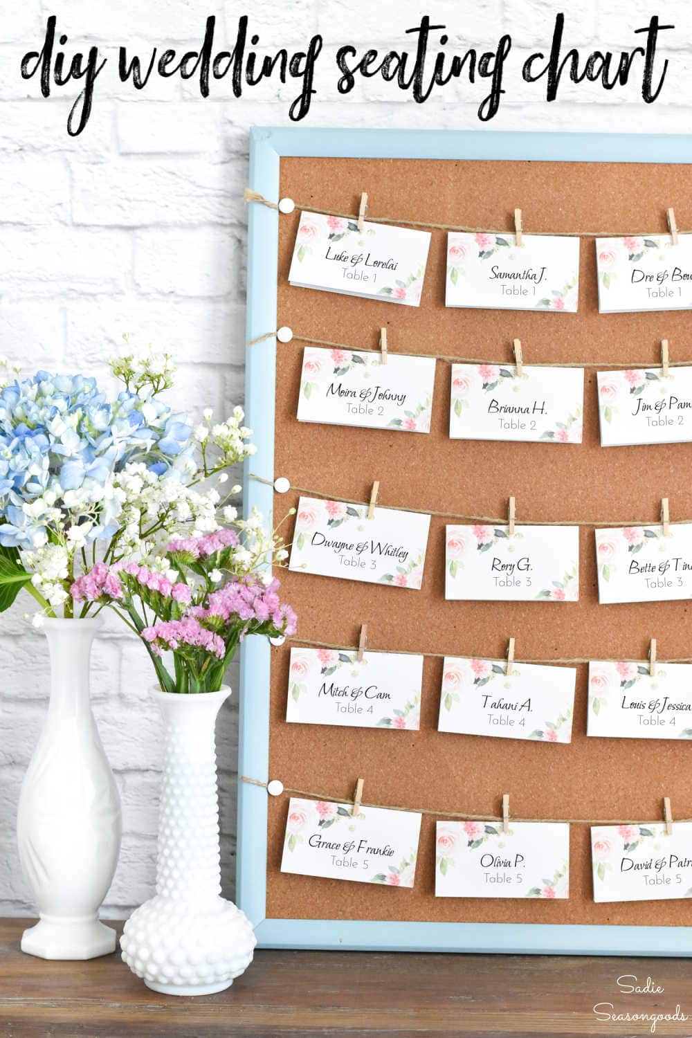 corkboard as a wedding seating chart board