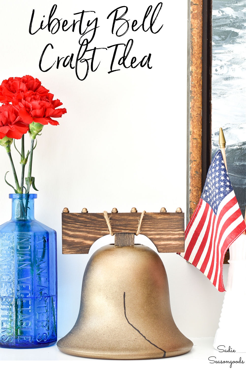 upcycling a glass shade as a patriotic bell
