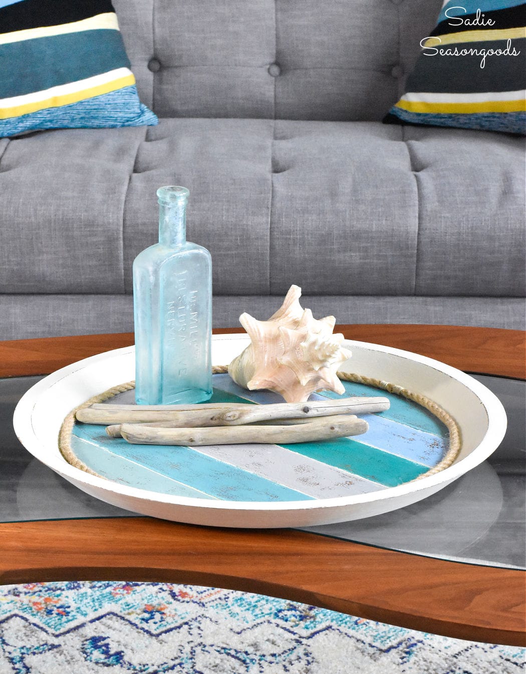 Coffee Table Tray Decor in Coastal Colors for Summer