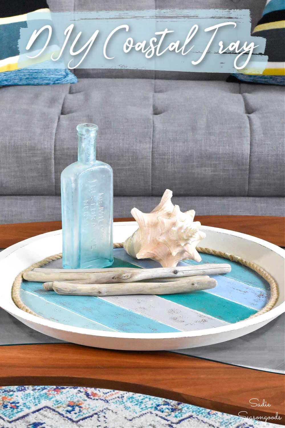 painting a coastal tray with chalk paint