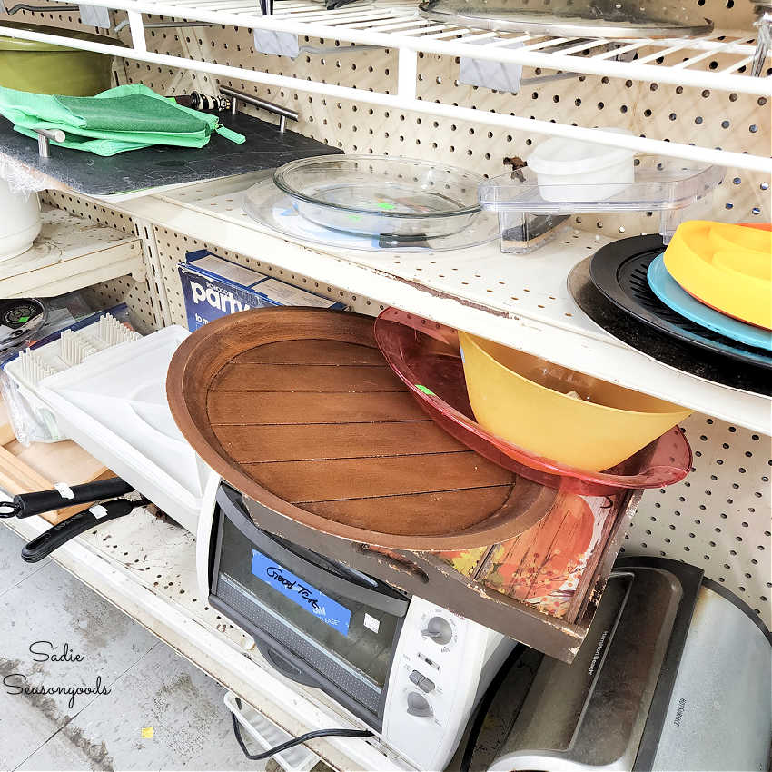 round tray at a thrift store round tray at a thrift store