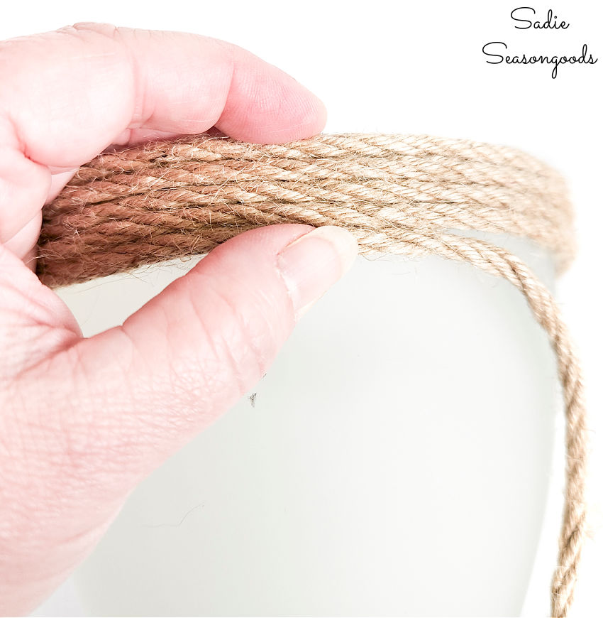wrapping jute rope around a glass light shade