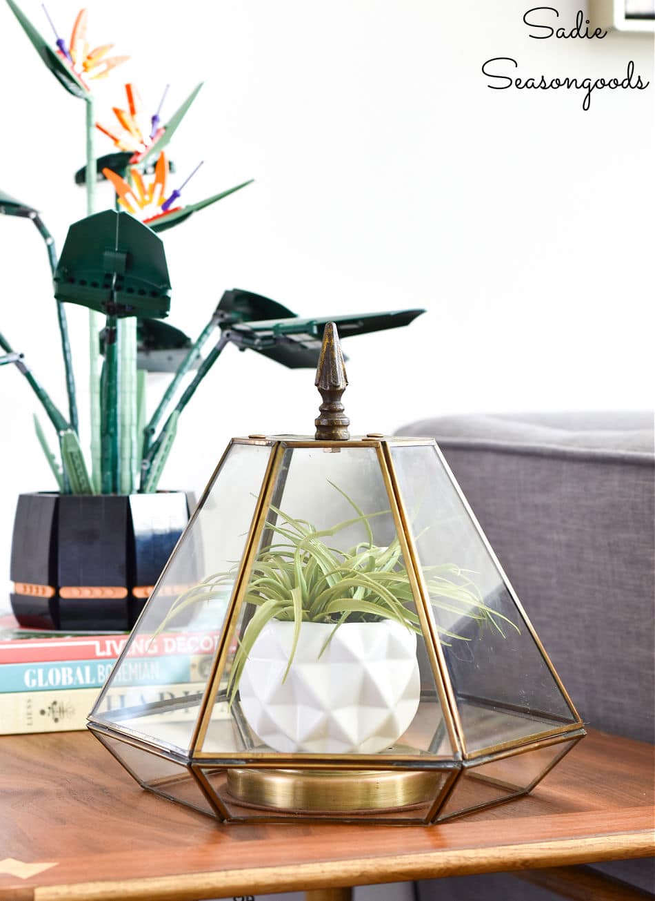 geometric pendant light as a plant cloche