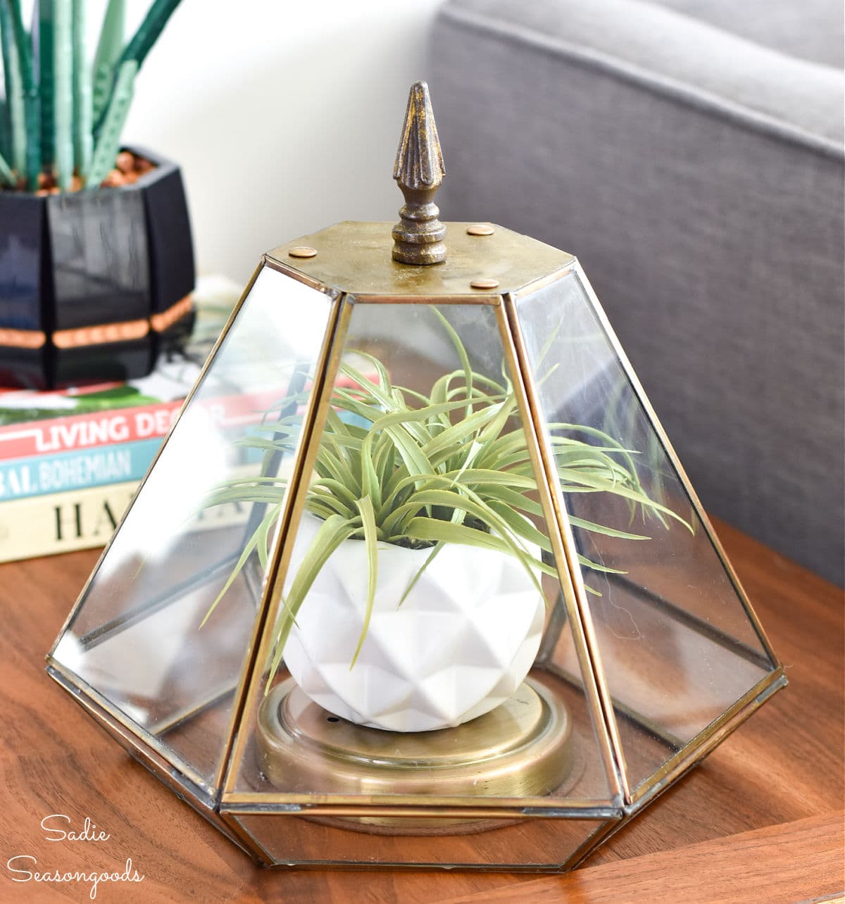 plant cloche from a geometric pendant light