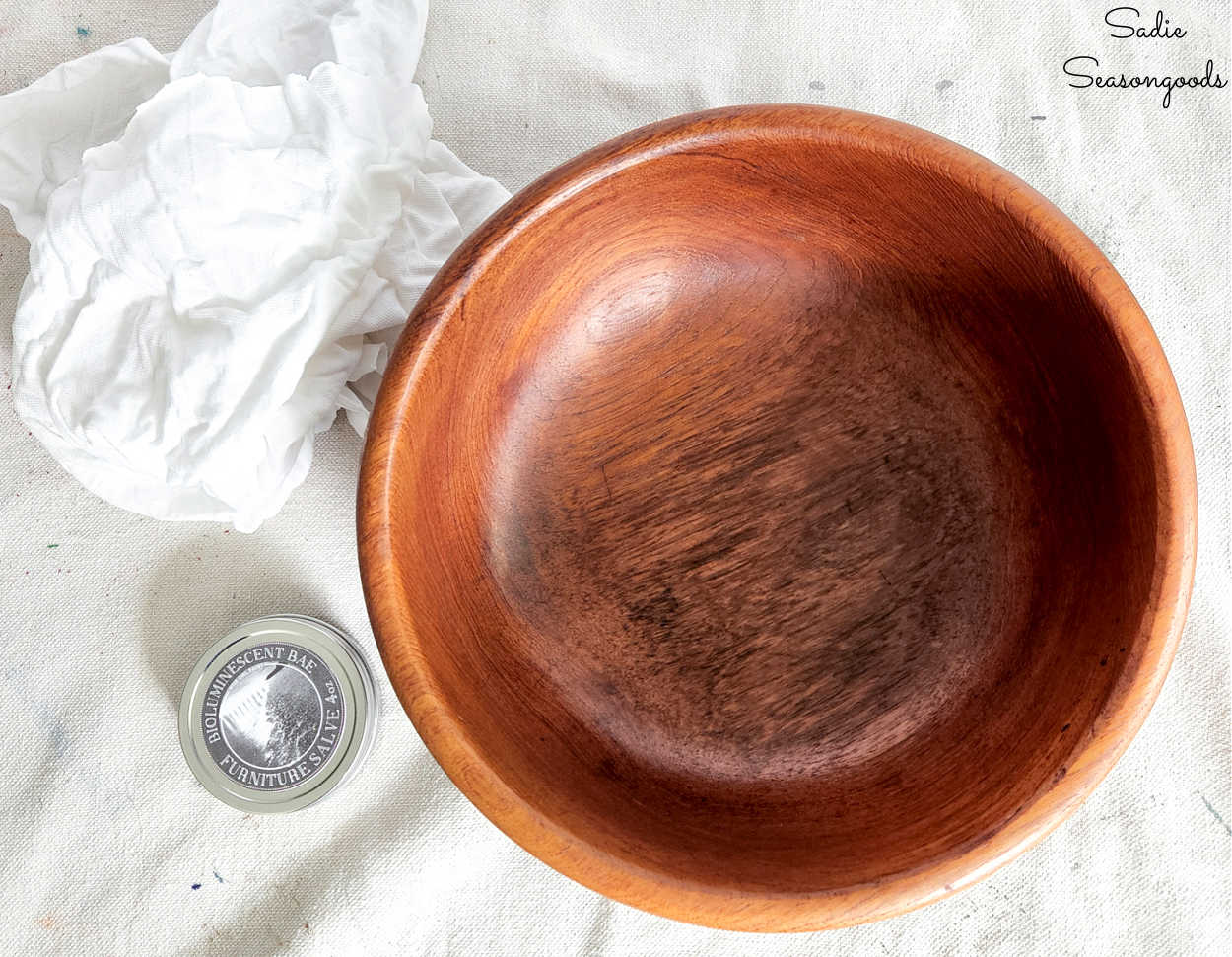 wise owl furniture salve on a wooden bowl