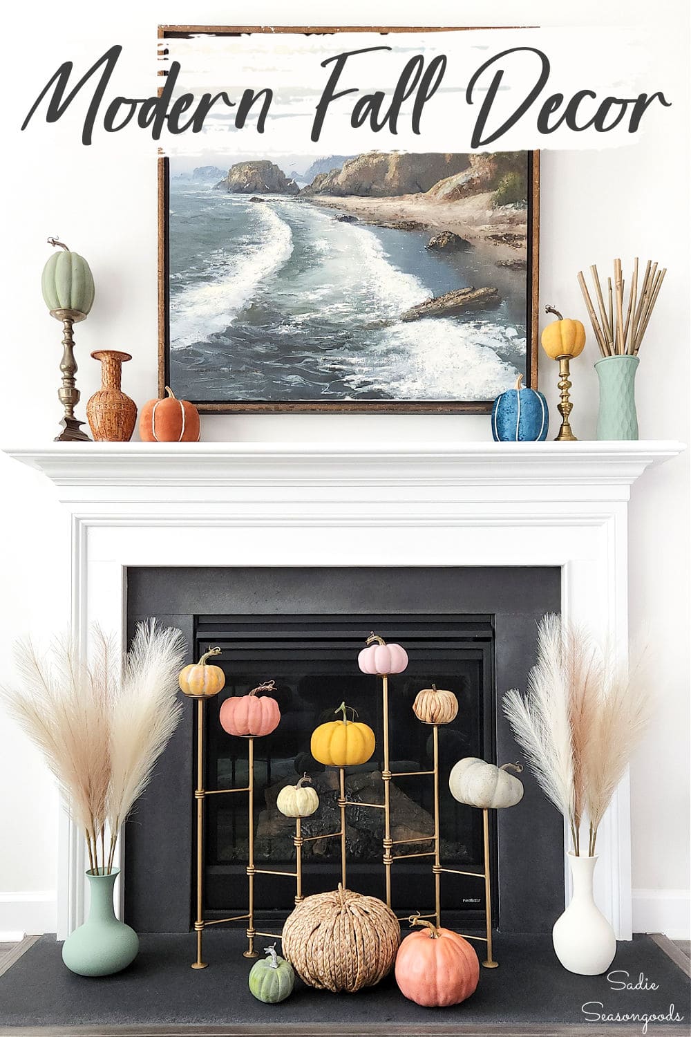 using vintage brass in modern fall decor for the fireplace