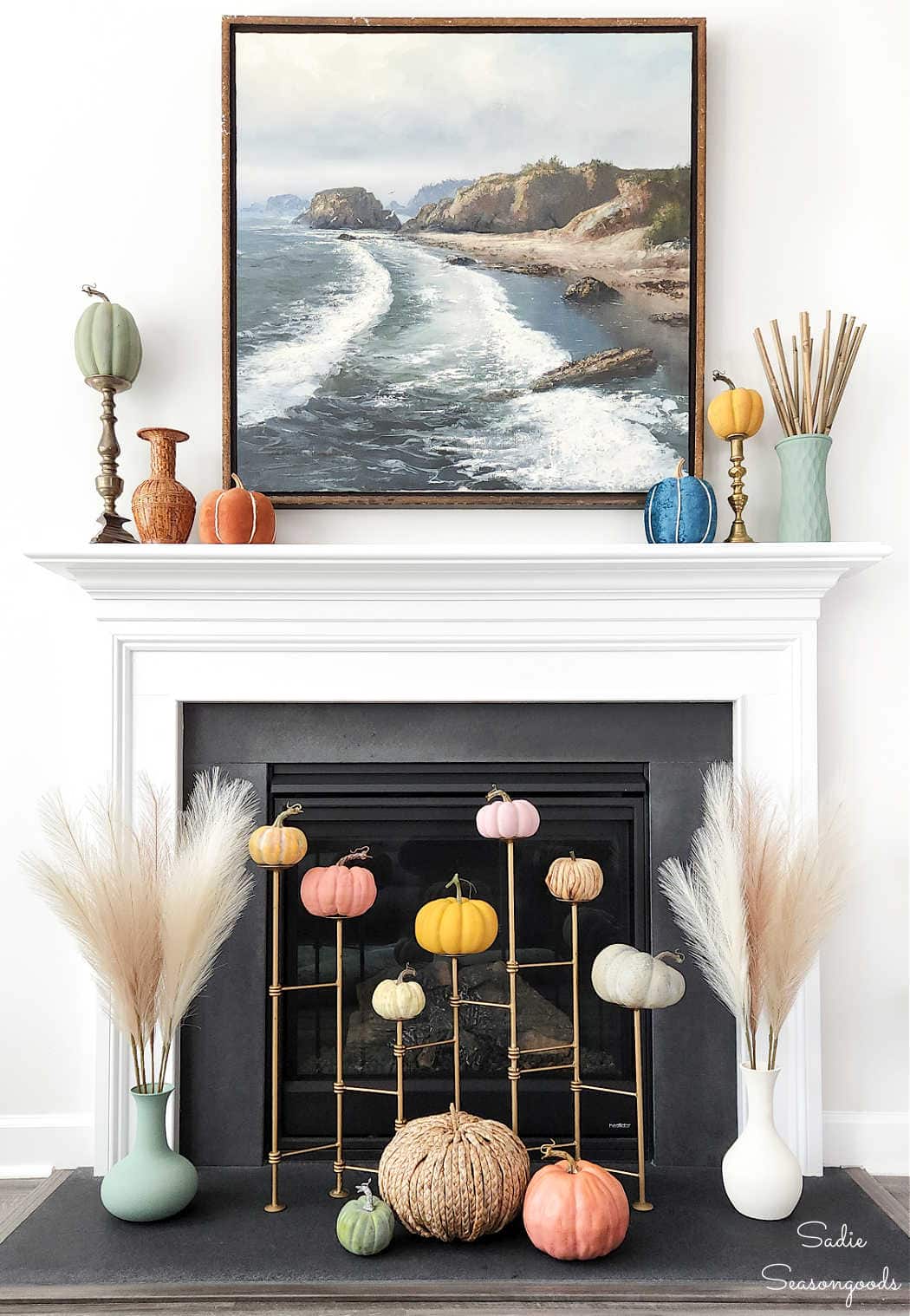 modern fall decor for the fireplace and mantel