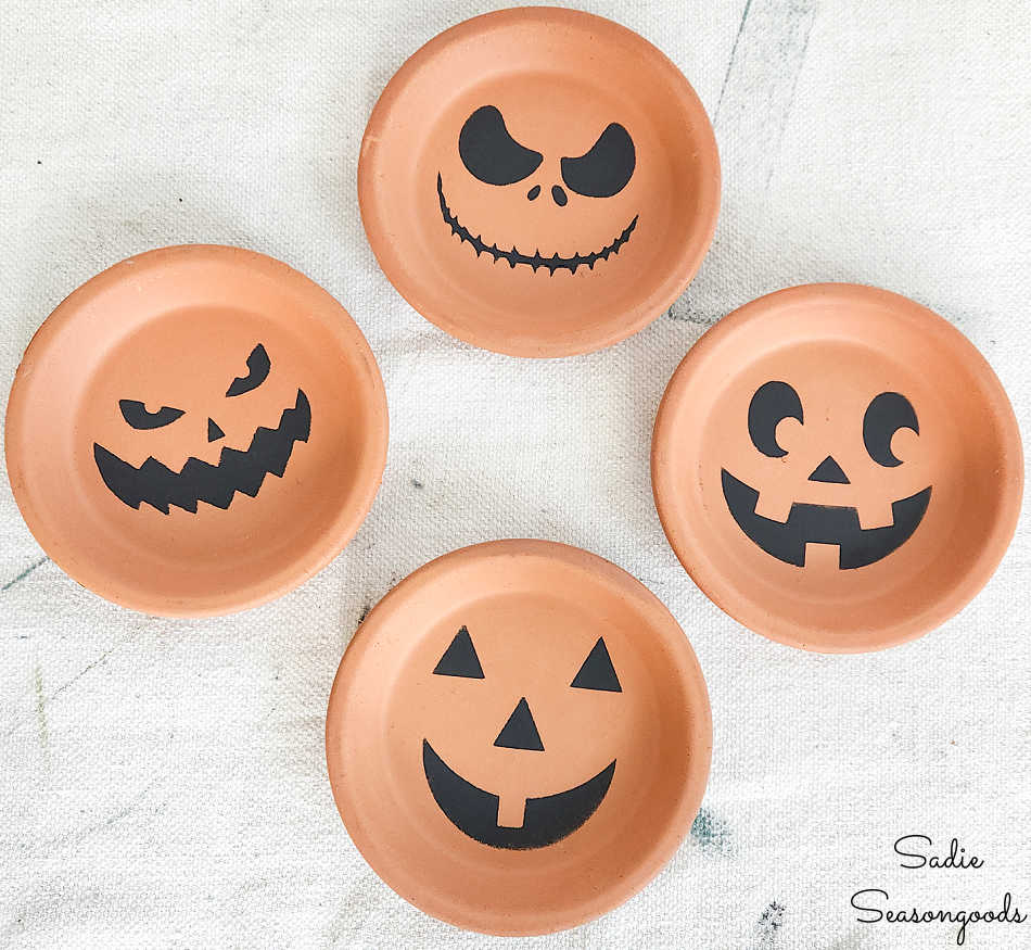 terracotta jack o lanterns as coasters