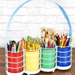 upcycling a metal utensil holder into art supply storage