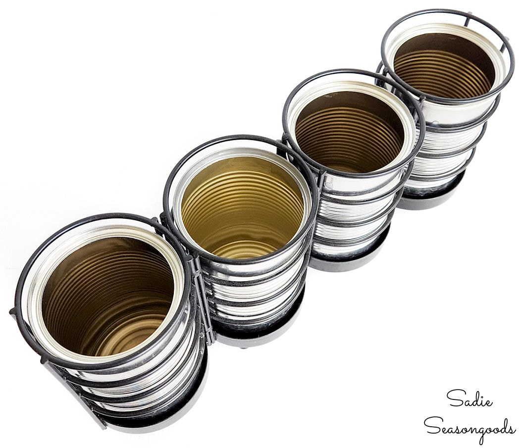 idea for reusing tin cans as arts and crafts storage