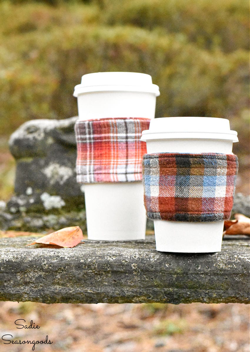insulated coffee sleeves that are made from flannel shirt sleeve cuffs