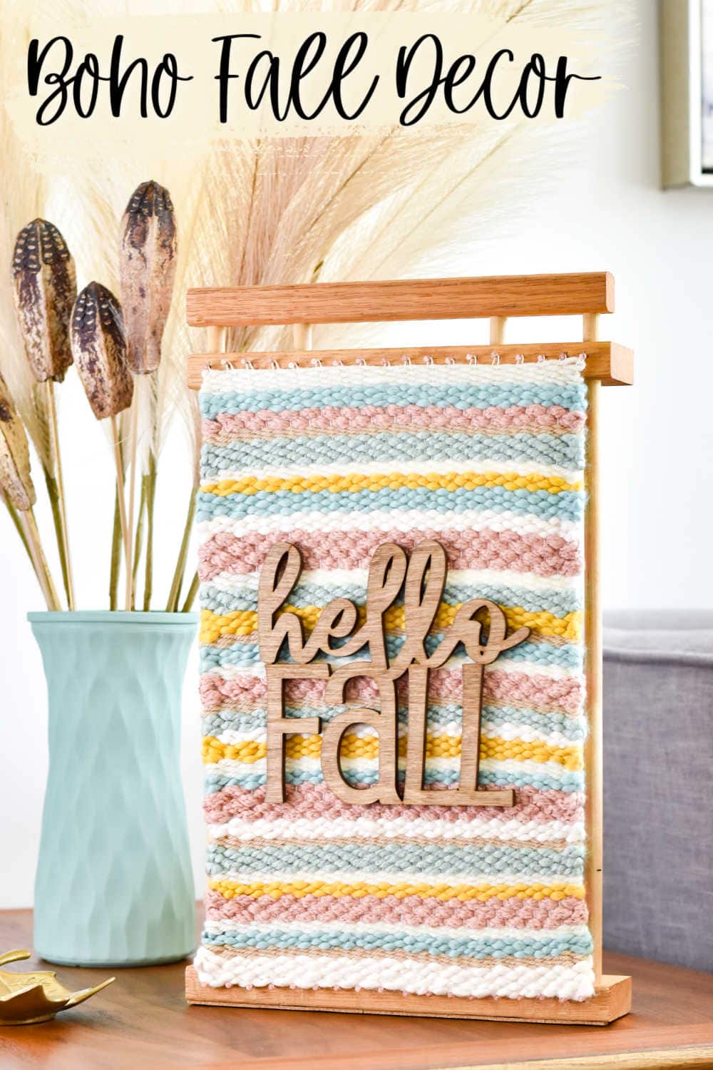 upcycling a casserole dish carrier into a diy loom to display a hello fall sign