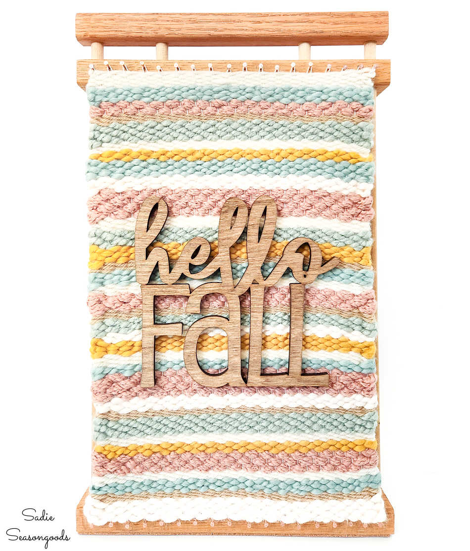 boho fall decor with a hello fall sign