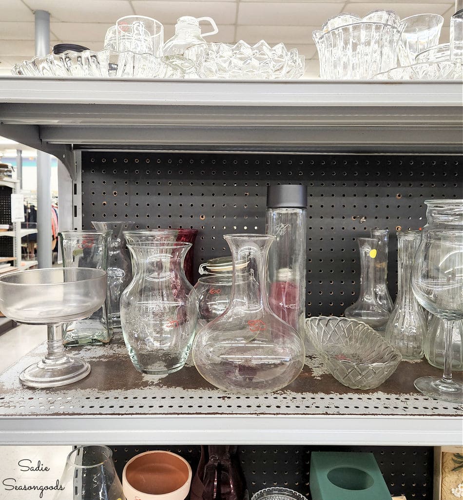clear glass vases at a thrift store