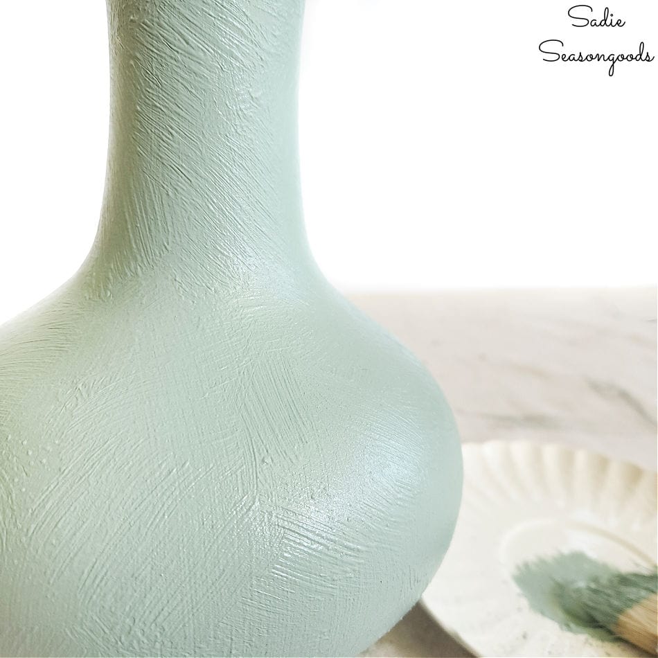using a textured paint on a clear glass vase