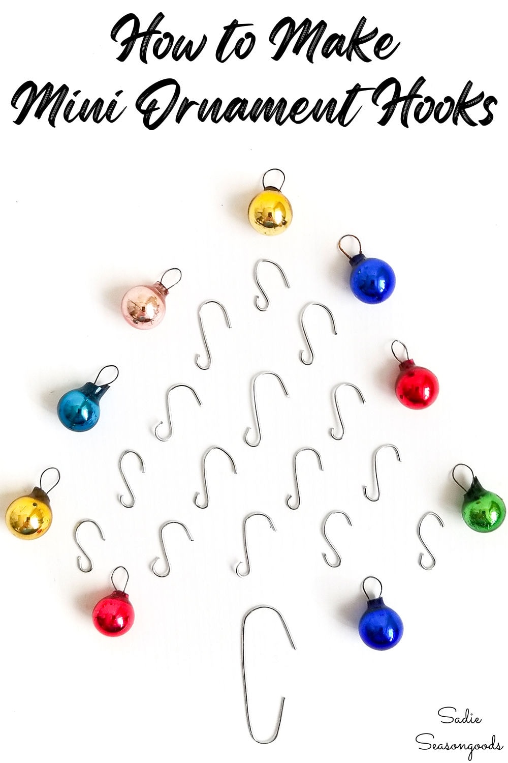 using metal ornament hooks to make mini hooks