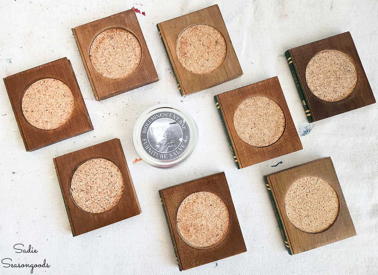 book coasters after restoring with furniture salve