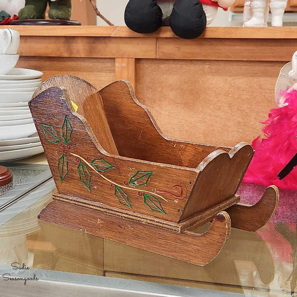 wooden sleigh at the thrift store