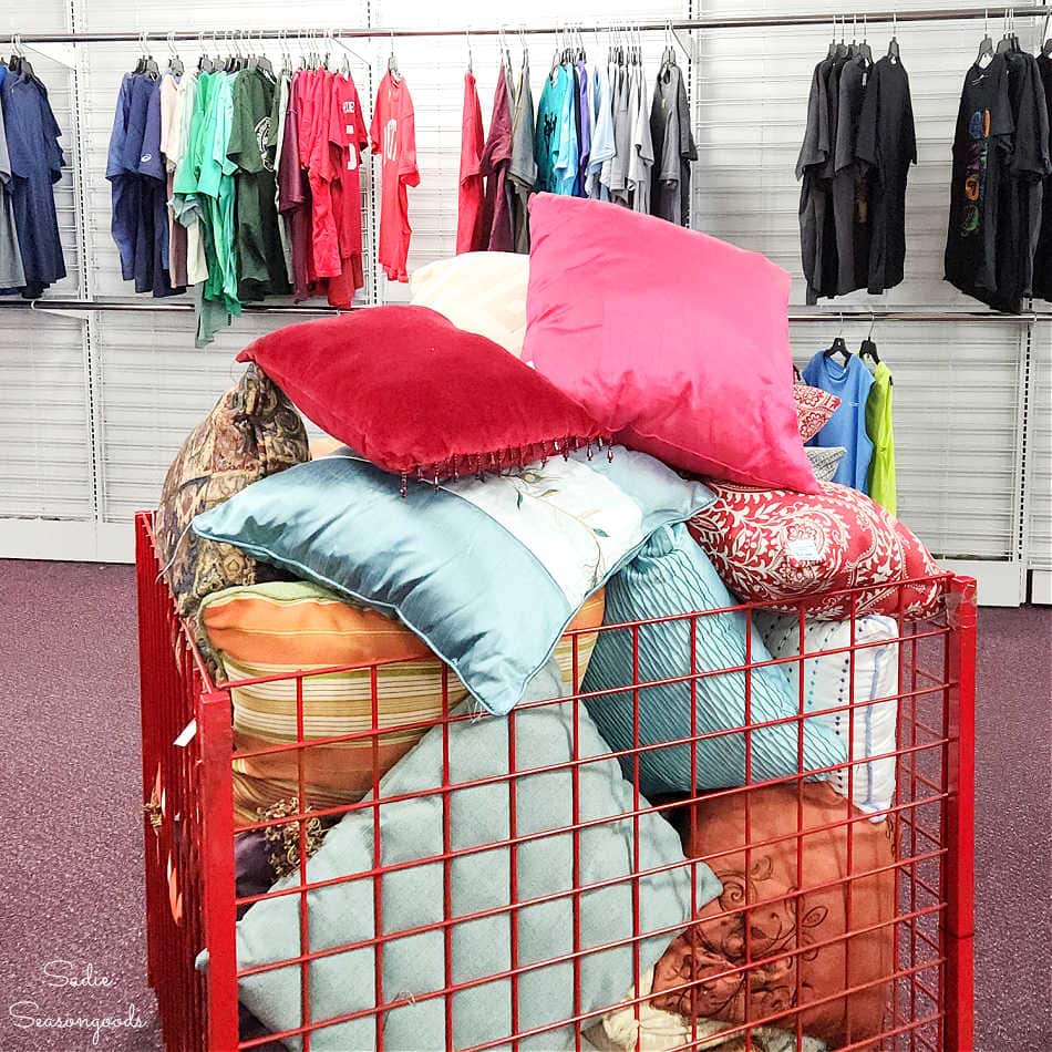 throw pillows at a thrift store