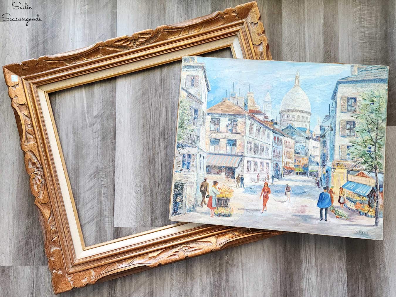 wooden frame from mexico and a vintage painting of paris
