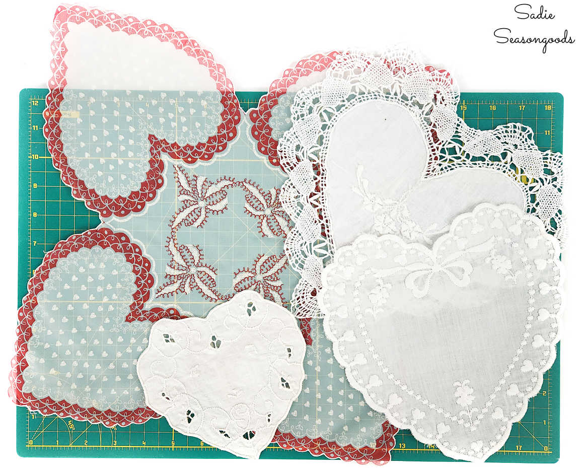 doilies and handkerchiefs that are shaped like hearts