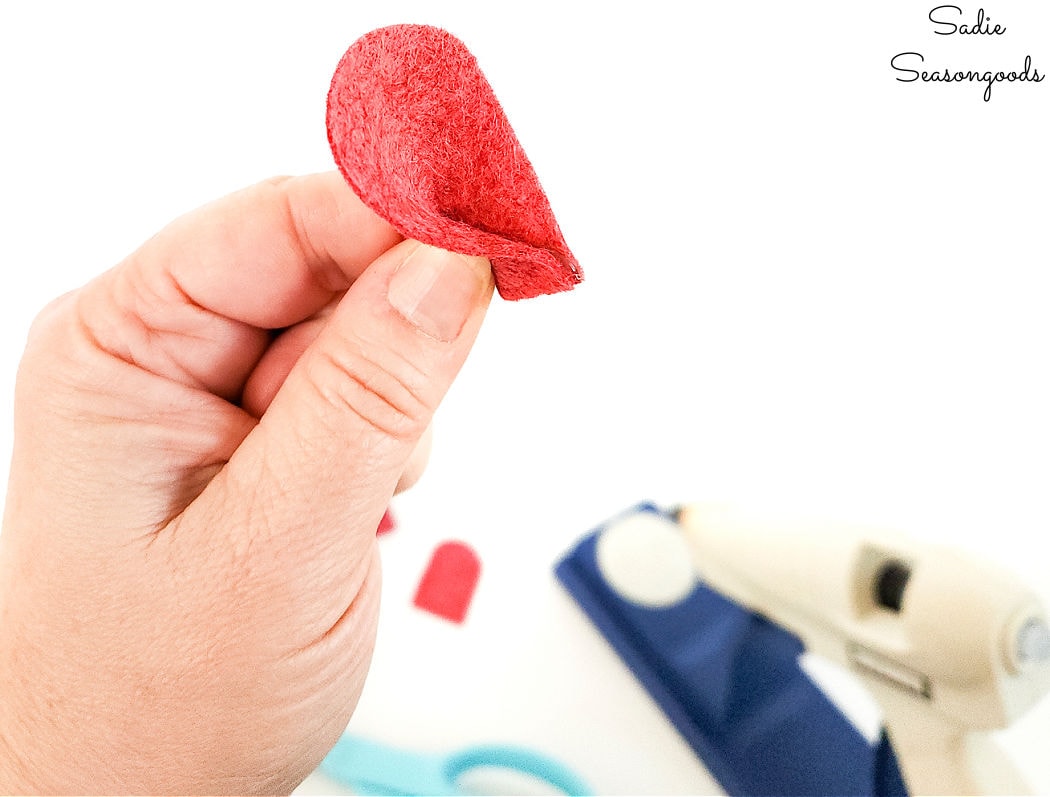 making the petals for a felt flower