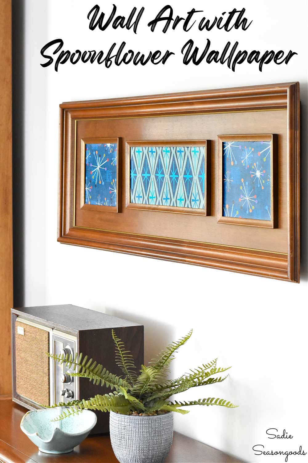 framed wallpaper as mid century modern wall art