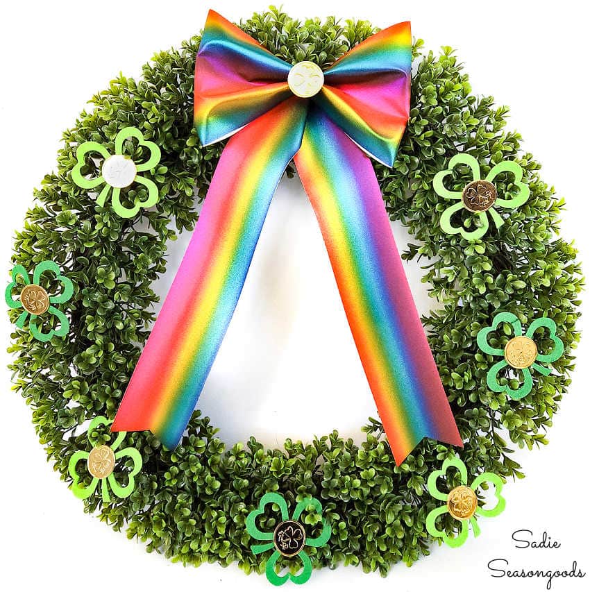 artificial boxwood wreath with st patricks day decorations