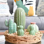 making a cactus garden with ceramic cactus figurines