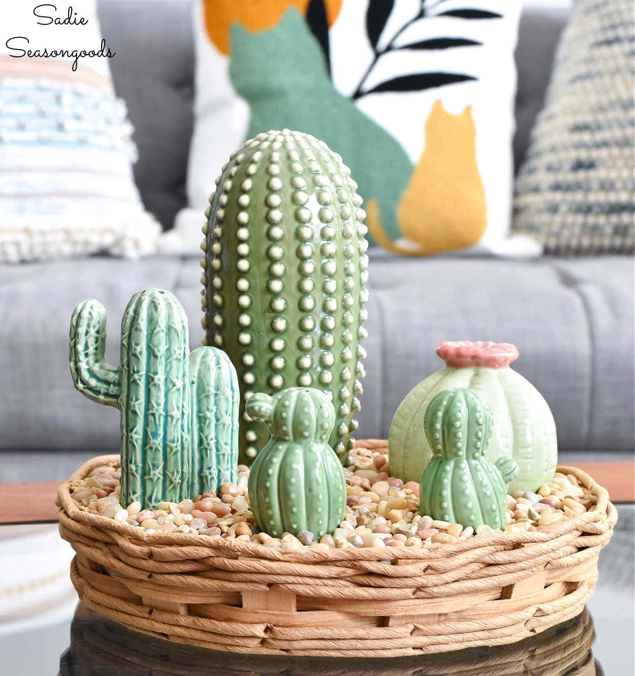 Cactus Garden with Vintage Salt and Pepper Shakers