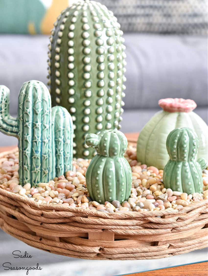 faux cactus in a dish garden