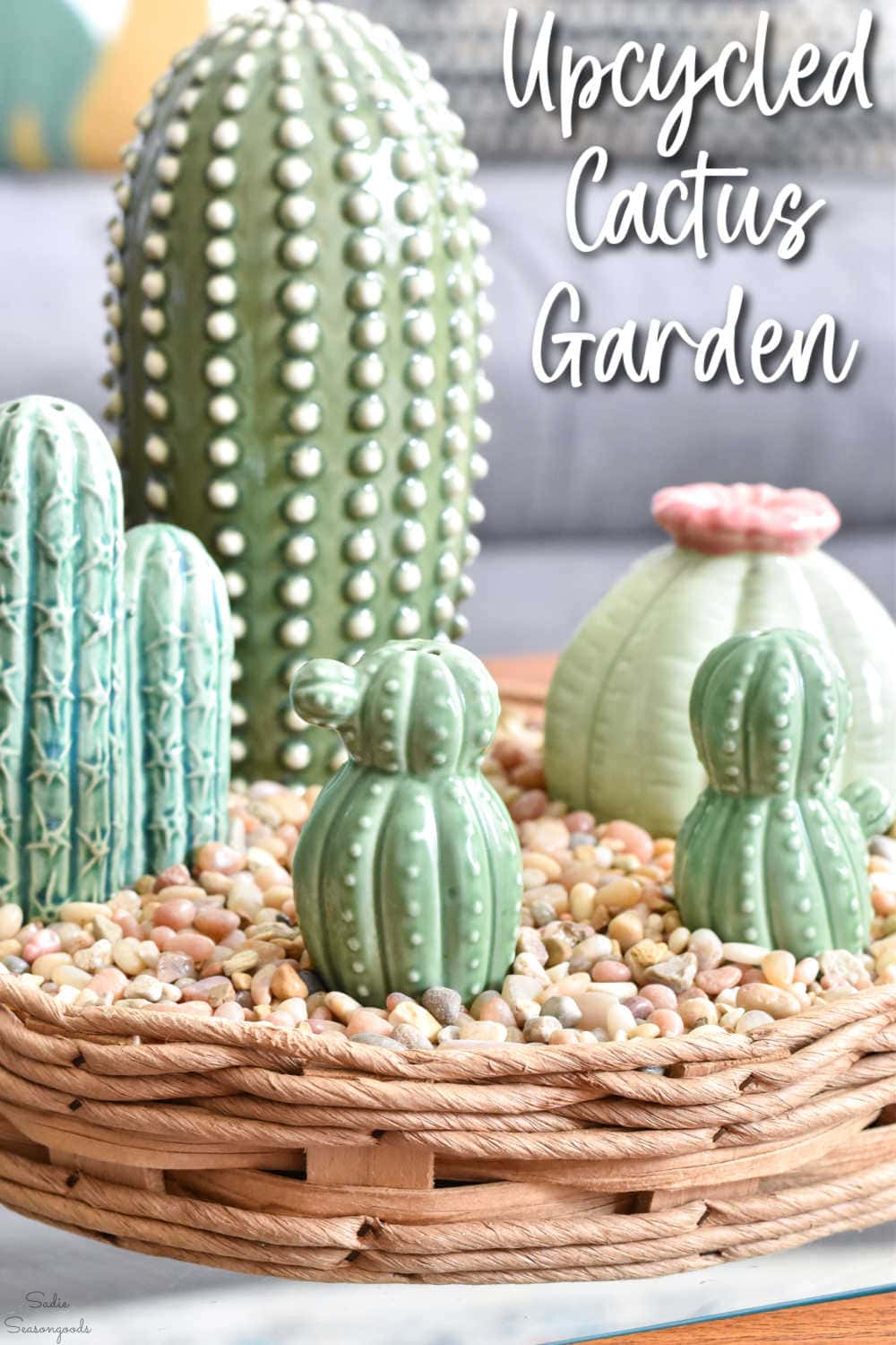 diy cactus garden with ceramic cacti